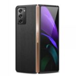 Foldable Litchi Skin Genuine Leather Cover for Samsung Galaxy Z Fold2 5G – Black