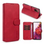DG.MING Retro Style Leather Wallet Stand Phone Cover for Samsung Galaxy S20 FE – Red