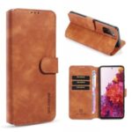 DG.MING Retro Style Leather Wallet Stand Phone Cover for Samsung Galaxy S20 FE – Brown
