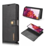 DG.MING Detachable 2-in-1 Split Leather Wallet Shell + PC Back Case for Samsung Galaxy S20 FE – Black