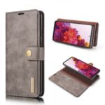 DG.MING Detachable 2-in-1 Split Leather Wallet Shell + PC Back Case for Samsung Galaxy S20 FE – Grey
