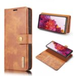 DG.MING Detachable 2-in-1 Split Leather Wallet Shell + PC Back Case for Samsung Galaxy S20 FE – Brown