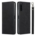 Silk Surface Leather with Strap Cover for Sony Xperia 10 II – Black