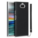 Litchi Skin Genuine Leather Coated TPU Protective Case [White Lining] for Sony Xperia 20 – Black