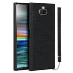 Litchi Skin Genuine Leather Coated TPU Phone Case [Black Lining] for Sony Xperia 20 – Black