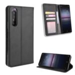 Auto-absorbed Retro Case Leather Phone Cover with Stand Wallet for Sony Xperia 5 II – Black