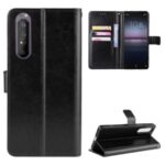 Crazy Horse Texture Protector Wallet Stand Leather Phone Case for Sony Xperia 5 II – Black