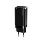 USAMS US-CC T33 65W 3 Ports GaN Super Fast Charger Small Portable Travel Wall Charger – Black / EU Plug