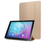 Silk Texture Tri-fold Stand Leather Case for Huawei Enjoy Tablet 2 10.1/Honor Pad T6 10.1-inch/Honor Pad X6/MatePad T10/MatePad T10s – Gold