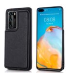 PU Leather Coated PC + TPU with Card Holder Shell with Kickstand for Huawei P40 – Black
