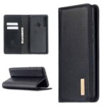 BF06 Detachable 2-in-1 Genuine Leather Wallet Cover + TPU Back Case for Huawei Y6p – Black