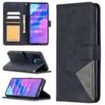 BF05 Leather Case Geometric Texture Wallet Stand Protector for Honor 9A – Black