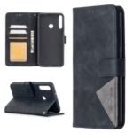 BF05 Leather Case Geometric Texture Wallet Stand Cover for Huawei Y7p/P40 lite E/Honor 9C – Black
