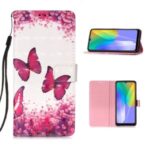 Pattern Printing Light Spot Decor Wallet Flip Leather Phone Case with Lanyard for Huawei Y6p – Red Butterfly
