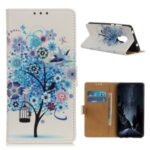 Pattern Printing Protector PU Leather Wallet Stand Phone Shell for Motorola Moto G9 Play – Blue Tree