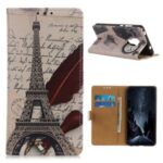 Pattern Printing Protector PU Leather Wallet Stand Phone Shell for Motorola Moto G9 Play – Tower and Letters