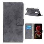 Retro Style Leather Wallet Protective Stand Phone Cover for Motorola Moto G9 Play – Grey