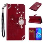 Owl Imprint Rhinestone Decor Leather Phone Case for Xiaomi Redmi Note 9 – Red