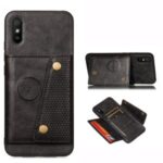 Kickstand Card Holder PU Leather Coated TPU Shell Case [Built-in Vehicle Magnetic Sheet] for Xiaomi Redmi 9A – Black
