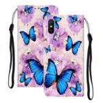 Embossed Patterned Wallet Stand Leather Phone Cover with Lanyard for Xiaomi Redmi 9A – Blue Butterflies