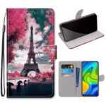 Pattern Printing Cross Texture Leather Wallet Phone Case with Strap for Xiaomi Redmi 10X 4G/Note 9 – Eiffel Tower