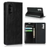 Crazy Horse Genuine Leather Wallet Stand Case for OPPO Reno4 5G – Black