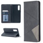 Geometric Pattern Leather Stand Case Card Holder Shell for OPPO Find X2 Neo – Black