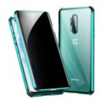 Anti-peep Anti-drop Magnetic Installation Metal Frame + Tempered Glass Hybrid Cover for OnePlus 8 Pro – Green