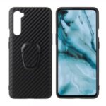 PC+TPU+PU Leather with Finger Ring Holder Cover for OnePlus Nord – Carbon Fiber Texture