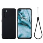 Liquid Silicone Soft Phone Shell with Strap for OnePlus Nord – Black