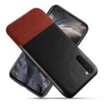 KSQ Dual-color Splicing PU Leather Coated PC Stylish Shell for OnePlus Nord – Black/Dark Brown