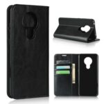 Crazy Horse Genuine Leather Wallet Shell for Nokia 5.3 – Black