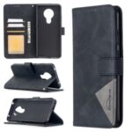 BF05 Style Geometric Texture Leather with Wallet Stylish Case for Nokia 5.3 – Black