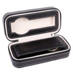 2 Grids Watch Storage Box Leather Zipper Portable Watch Case – Black