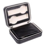 4 Grids Portable Watch Organizer Storage Box Leather Zipper Watch Bag – Black