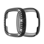 Double-row Rhinestone PC Hollow Electroplating Case (Support Power Charging with Case) for Fitbit Versa 3/Sense – Transparent – Black