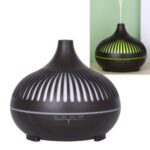 Colorful Atmosphere Lights Wood Texture Hollow Aromatherapy Humidifier with Remove Control – Black/EU Plug