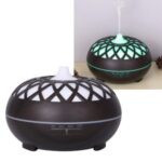 Colorful Atmosphere Lights Wood Texture Hollow Design Aromatherapy Humidifier with Remove Control – Black/EU Plug