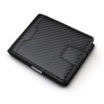 Carbon Fiber Texture Genuine Leather RFID Blocking Card Holder Bi-fold Wallet