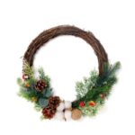 Christmas Wreath Hand-woven Rattan Circle Christmas Tree Pendant Window Dressing Up Props – Green
