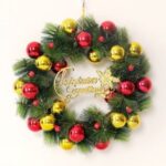 Xmas Garland 30cm/40cm/50cm Merry Christmas Tree Wreath Wall Door Hanging Pendant-Red – gold/40cm – Red-gold//40cm
