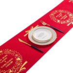 Bronzing Christmas Table Runner Exquisite Pattern Holiday Party Tablecloth Xmas Home Decoration – Red/Gold Wreath