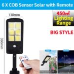 LED Solar Street Light 3 Modes Remote Garden Lamp IP67 Waterproof Motion Sensor Outdoor Lighting – L Size/6 COB with Remote