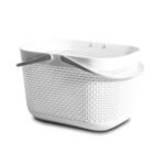 Plastic Rattan Basket Bathroom Storage Large Capacity Makeup Storage Organizer – White