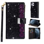 Glittery Starry Style Laser Carving Leather Shell for iPhone 12 Pro Max 6.7 inch – Black