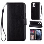 Crazy Horse Skin Leather with Lanyard Cover for iPhone 12 Pro Max 6.7 inch – Black