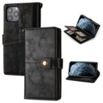 Retro Metal Buckle Wallet Stand Leather Phone Shell with Lanyard for iPhone 12 Pro Max 6.7 inch – Black