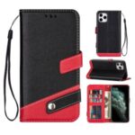Color Splicing Litchi Skin PU Leather Wallet Stand Case for iPhone 12 5.4 inch – Black