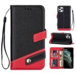 Contrast Color Litchi Texture PU Leather Wallet Cell Phone Cover for iPhone 12 Max/12 Pro 6.1 inch – Black