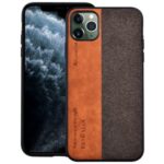 Cloth Texture PU Leather Splicing PC+TPU Combo Back Case for iPhone 12 Pro Max 6.7 – Brown